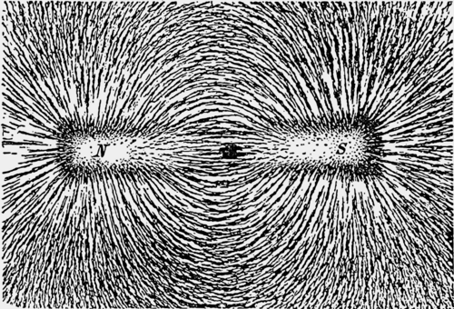 Opiłki żelaza układające się wzdłuż linii pola magnetycznego magnesu
